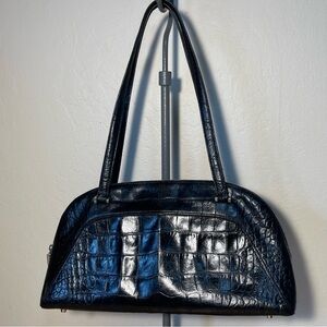 Monsac vintage black croc embossed leather shoulder bag